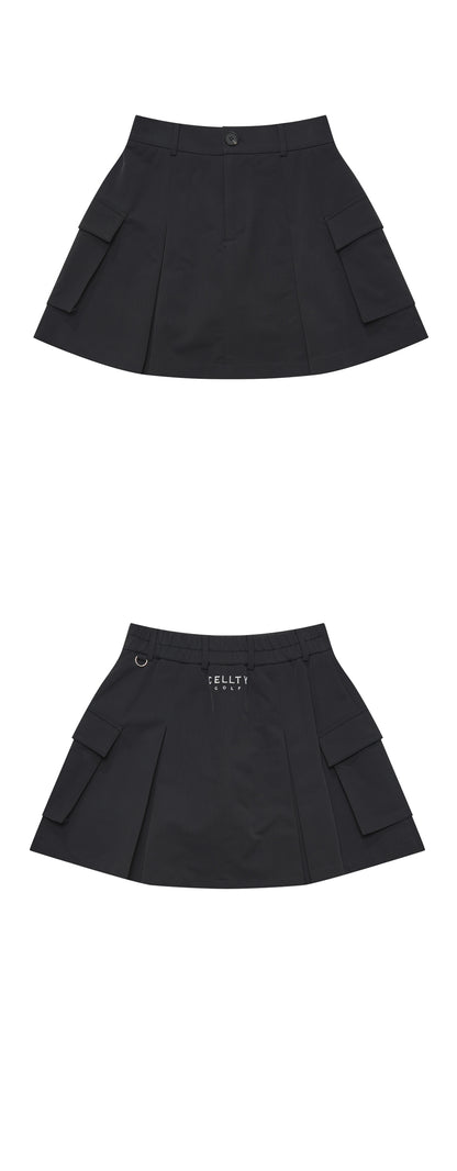 [CELLTY] Pleats Pocketcargo Banding Skirt - Black