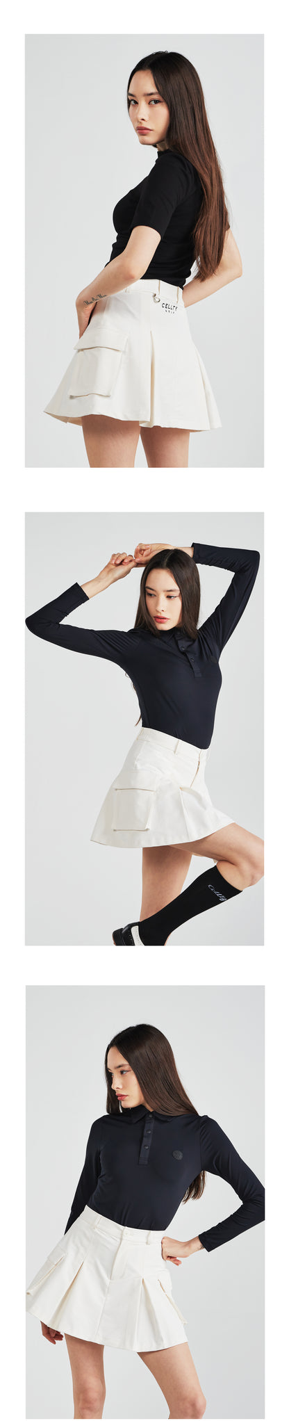 [CELLTY] Pleats Pocketcargo Banding Skirt - Ivory