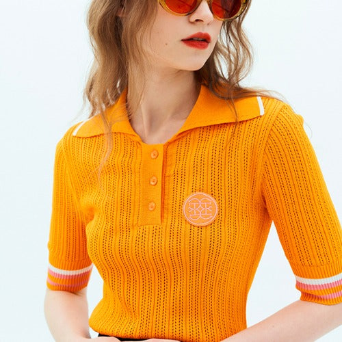 [CELLTY] Sailor Collar Half Knit - Apricot