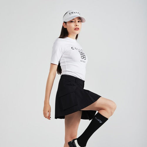 [CELLTY] Pleats Pocketcargo Banding Skirt - Black